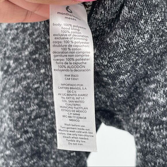 Carter’s Baby Boy Hooded Fleece Lined Marled Zip Front Coverall Jumpsuit Size 6M - Picture 8 of 16